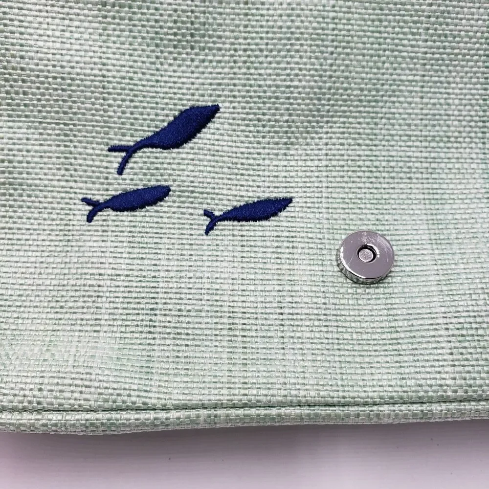 Vera Bradley Straw Beach Wristlet Clutch Sea Turtle Light Green Embroidered RFID